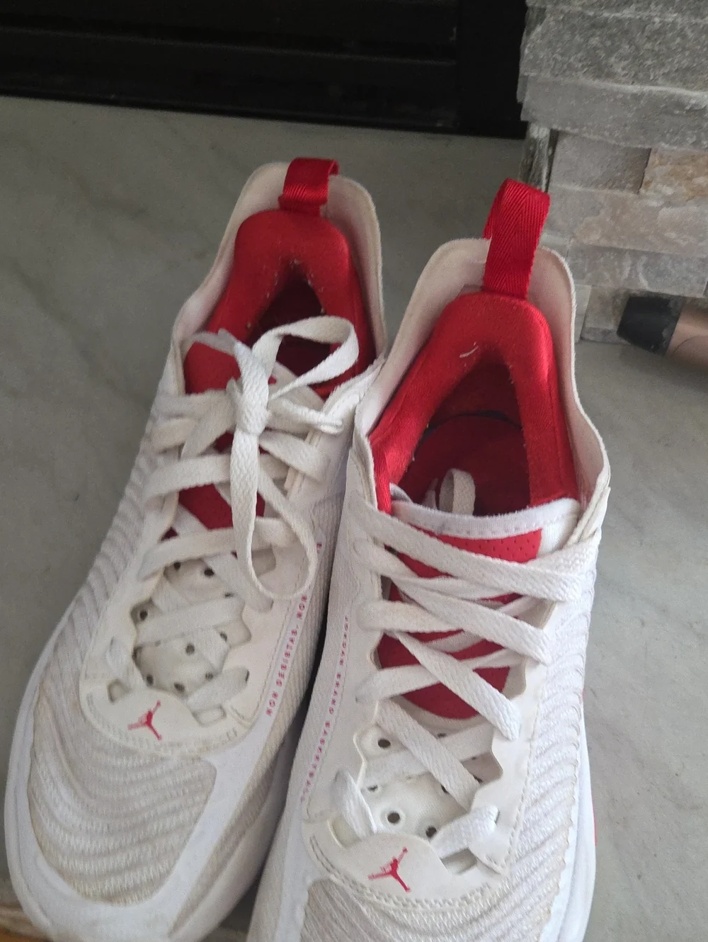 Jordan White and Red Low-Top Sneakers with Red Lining